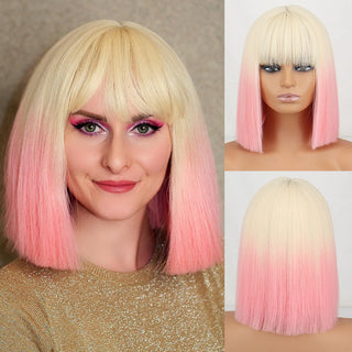 Short straight orange wig with bangs synthetic fiber wig African American white female cosplay/party/daily wig ALODIA STORE