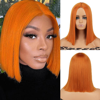 Short straight orange wig with bangs synthetic fiber wig African American white female cosplay/party/daily wig ALODIA STORE