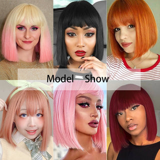 Short straight orange wig with bangs synthetic fiber wig African American white female cosplay/party/daily wig ALODIA STORE