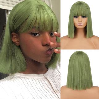 Short straight orange wig with bangs synthetic fiber wig African American white female cosplay/party/daily wig ALODIA STORE