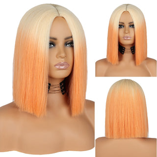 Short straight orange wig with bangs synthetic fiber wig African American white female cosplay/party/daily wig ALODIA STORE