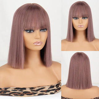 Short straight orange wig with bangs synthetic fiber wig African American white female cosplay/party/daily wig ALODIA STORE