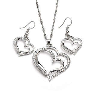 Exquisite Double Heart Necklace Earrings Bracelet Jewelry Set Charm Ladies Jewelry Fashion Bridal Accessory Set Romantic Gifts ALODIA STORE