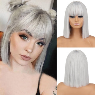 Short straight orange wig with bangs synthetic fiber wig African American white female cosplay/party/daily wig ALODIA STORE