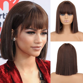 Short straight orange wig with bangs synthetic fiber wig African American white female cosplay/party/daily wig ALODIA STORE