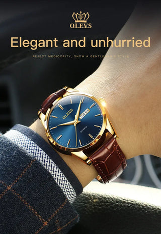 OLEVS Top Brand  Men Classic Quartz Waterproof Watch Leather Strap Business Popular Casual Men Watch ALODIA STORE