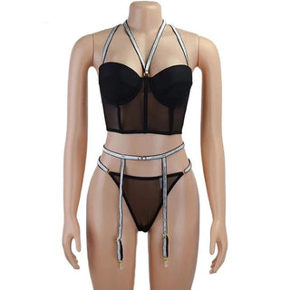 Sequin Lingerie Set Sexy Push up Women's Underwear Set Lace Bra 3 Piece Set Padded Bra and Thong Lingerie ALODIA STORE