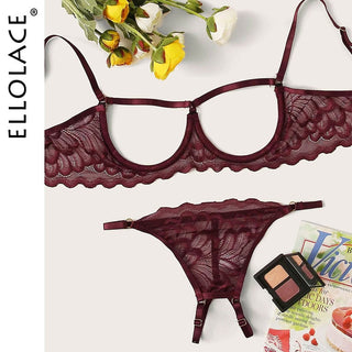Ellolace Lingerie Set Sexy Hollow Out Lingerie Underwear Set Women's Push Up Bra Erotic Lingerie Sex Underwear For Women ALODIA STORE