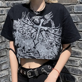Gothic Style Crop Top Harajuku Graphic T Shirt for Women Ulzzang Korean Tshirt Summer Tee Croptop Goth Clothes Short Sleeve y2k ALODIA STORE