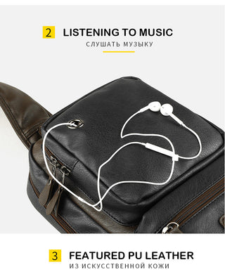 Scione Men Leather Backpacks Waterproof Chest Crossbody Bags Fashion Outdoor Business Casual Bag With Earphone Hole ALODIA STORE