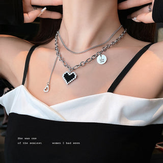 New Senior Fashion Women Pendant Necklaces Fine Double Link Chain Metal Heart Party Necklace Jewelry Gift ALODIA STORE