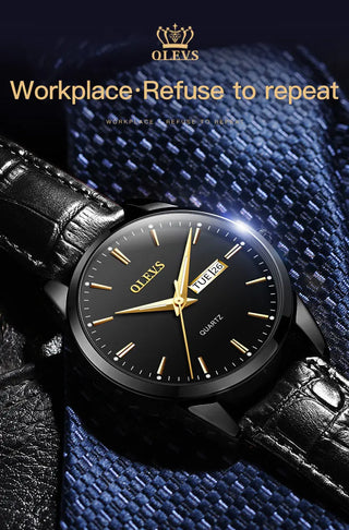 OLEVS Top Brand  Men Classic Quartz Waterproof Watch Leather Strap Business Popular Casual Men Watch ALODIA STORE