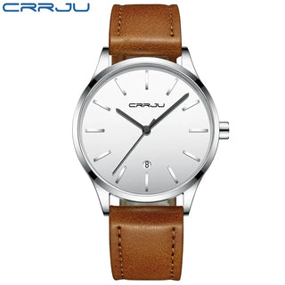 Mens Watches CRRJU Full Steel Casual Waterproof Watch for Man Leather Quartz Watch Men's Dress Calendar Watch Relogio Masculino ALODIA STORE