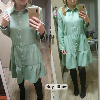 Shirt Dress Long Sleeve Women Clothing Autumn Winter Dress Button Turn-down Collar Ladies A-line Mini Party Dress 2022 Vestidos ALODIA STORE
