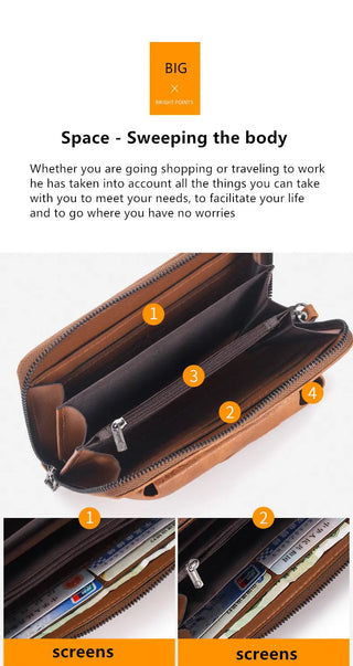 JEEP BULUO Leather Men Clutch Wallet Brand Purse For Phone Double Zipper Luxury Wallet Leather Clutch Bag Large Capacity  ALODIA STORE