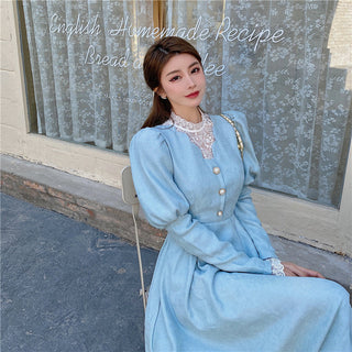 Solid Elegant Dress Women Winter Patchwork Lace ALODIA STORE