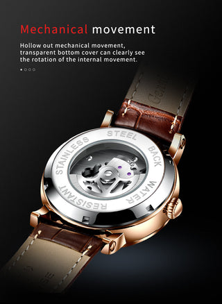 TEVISE Brand Classic Retro Men Watches Automatic Mechanical Watch Men Tourbillon Clock Genuine Leather Waterproof Business Watch ALODIA STORE