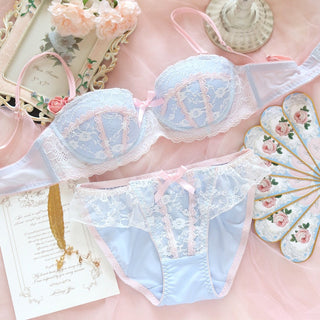 Underwear sweet and cute lace lingerie with briefs set girl heart fresh steel ring gathered thin bra set large size bralette ALODIA STORE