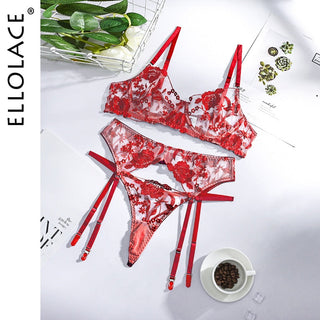 Ellolace Sexy Lingerie Exotic Costumes Lace Transparent Underwear Women Sensual Lingerie Woman Porn Erotic Lingerie 3 Pieces ALODIA STORE