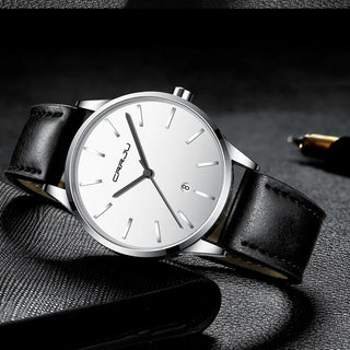 Mens Watches CRRJU Full Steel Casual Waterproof Watch for Man Leather Quartz Watch Men's Dress Calendar Watch Relogio Masculino ALODIA STORE