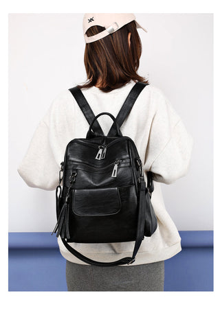 New Women Backpacks Soft Leather Fashion Casual Tassel ALODIA STORE