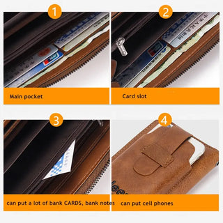 JEEP BULUO Leather Men Clutch Wallet Brand Purse For Phone Double Zipper Luxury Wallet Leather Clutch Bag Large Capacity  ALODIA STORE