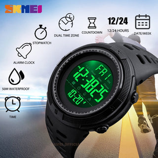 SKMEI Fashion Outdoor Sport Watch Men Multifunction Watches Alarm Clock Chrono 5Bar Waterproof Digital Watch reloj hombre 1251 ALODIA STORE
