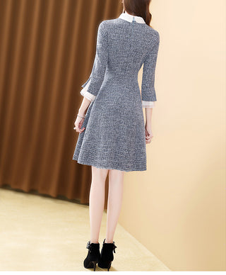 EVNISI Women 2023 Winter Grey Dress Tweed Dress For Party A-Line Flare Sleeve Woolen Dress Holiday Vestidos Thick Outerwear ALODIA STORE