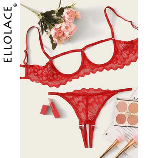 Ellolace Lingerie Set Sexy Hollow Out Lingerie Underwear Set Women's Push Up Bra Erotic Lingerie Sex Underwear For Women ALODIA STORE