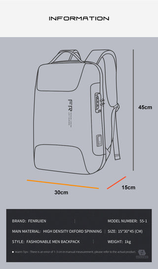 Fenruien Waterproof 15.6 Inch Men Laptop Backpack Usb Charging School Bag Anti Theft Backpack Male Travel Backpacks 2020 New ALODIA STORE