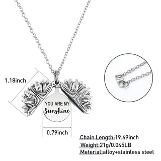New Stainless Steel Necklaces For Women Open Locket Necklace Engraved You Are My Sunshine Sunflower Pendant Necklace Gift ALODIA STORE