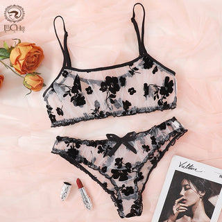 Leechee New Lingerie Set Floral Full Cup Bra For Women Fashion Mesh Sexy Underwear Intimate Lingerie Ruffles Bra And Panty Set ALODIA STORE