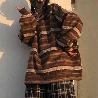 Unisex oversized Women Striped Kn Japanese ALODIA STORE