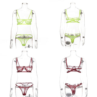 Ellolace Sexy Women's Underwear Lingerie See Through Bra Low Cup Lace Underwear Set Sexy Lingerie Set Bra And Panty Set alodia store