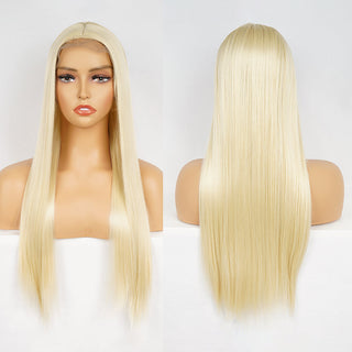 Perruque de Cosplay synthétique lisse et longue, noire ombrée, avec raie centrale naturelle, résistante à la chaleur, brune 613, pour femmes, 28 pouces ALODIA STORE