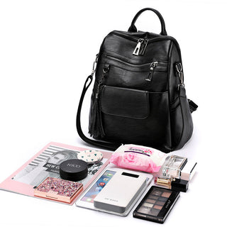 New Women Backpacks Soft Leather Fashion Casual Tassel ALODIA STORE