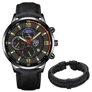 Fashion Mens Sports Watches Man Business Quartz Wristwatch Luxury Black Leather Bracelet Men Casual Luminous Clock Watch ALODIA STORE