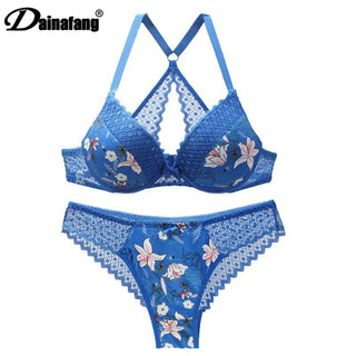 New 2020 sexy 3/4 cup back closure lace women bra set thong hollow out  underwear  intimante  lingerie alodia store