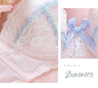 Underwear sweet and cute lace lingerie with briefs set girl heart fresh steel ring gathered thin bra set large size bralette ALODIA STORE