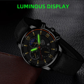 Fashion Mens Sports Watches Man Business Quartz Wristwatch Luxury Black Leather Bracelet Men Casual Luminous Clock Watch ALODIA STORE