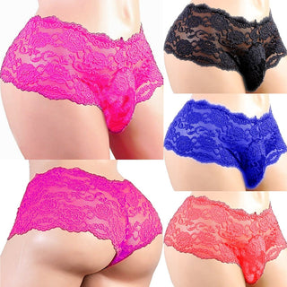 Sexy Panties Plus Size Lace Sissy Men's Underwear Sexy Lingerie Male Breathable Jockstrap Briefs G-String Thongs Porno Underpant ALODIA STORE