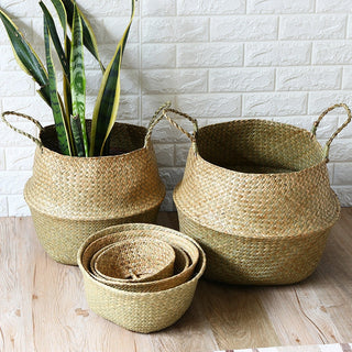 LuanQI Wicker Basket Toy Organizer Folding Rattan Seagrass Storage Basket Laundry Woven Basket Plant Flower Pot For Home Garden ALODIA STORE