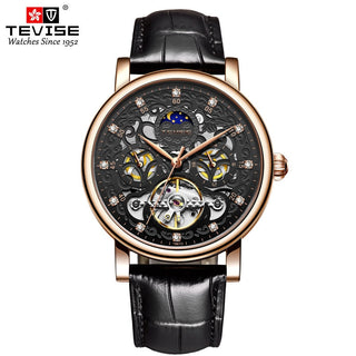 TEVISE Brand Classic Retro Men Watches Automatic Mechanical Watch Men Tourbillon Clock Genuine Leather Waterproof Business Watch ALODIA STORE