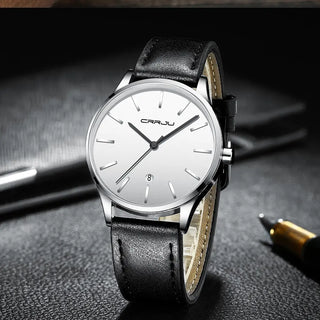 Mens Watches CRRJU Full Steel Casual Waterproof Watch for Man Leather Quartz Watch Men's Dress Calendar Watch Relogio Masculino ALODIA STORE