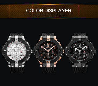 MEGIR Brand Men Watch Quartz Watch Gold Rubber Band 3ATM Water Resistant Chronograph Mens Quartz Wrist Watch ALODIA STORE