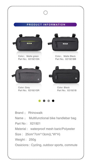 Rhinowalk Handlebar Bag Bicycle Bag Frame Pannier Bag Waterproof Multifunction Portable Shoulder Bag Cycling Bag Bike Accessorie ALODIA STORE