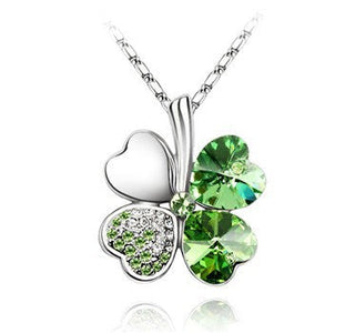 Fashion Jewelry Silver Color Austrian Crystal Necklace Four Leaf Leaves Clover Heart Rhinestones Pendant Necklace Jewelry ALODIA STORE