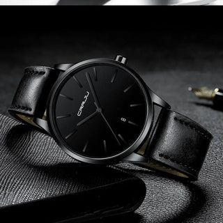 Mens Watches CRRJU Full Steel Casual Waterproof Watch for Man Leather Quartz Watch Men's Dress Calendar Watch Relogio Masculino ALODIA STORE