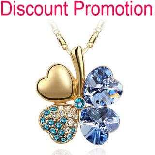 Fashion Jewelry Silver Color Austrian Crystal Necklace Four Leaf Leaves Clover Heart Rhinestones Pendant Necklace Jewelry ALODIA STORE
