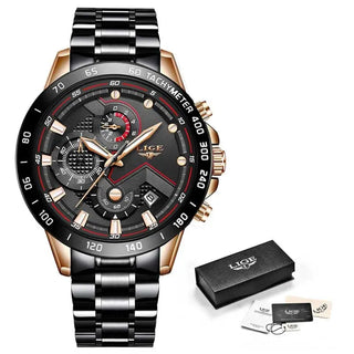 LIGE Men Watches Top Brand Luxury Stainless Steel Blue Waterproof Quartz Watch Men Fashion Chronograph Male Sport Military Watch ALODIA STORE